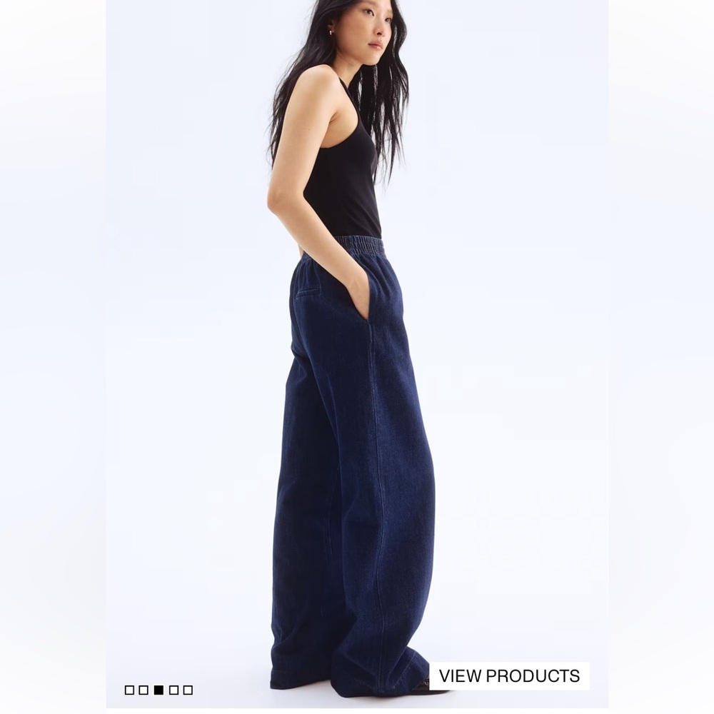 H&M Women's Navy Blue jeans Wide-Leg Pants size large - Picture 2 of 4